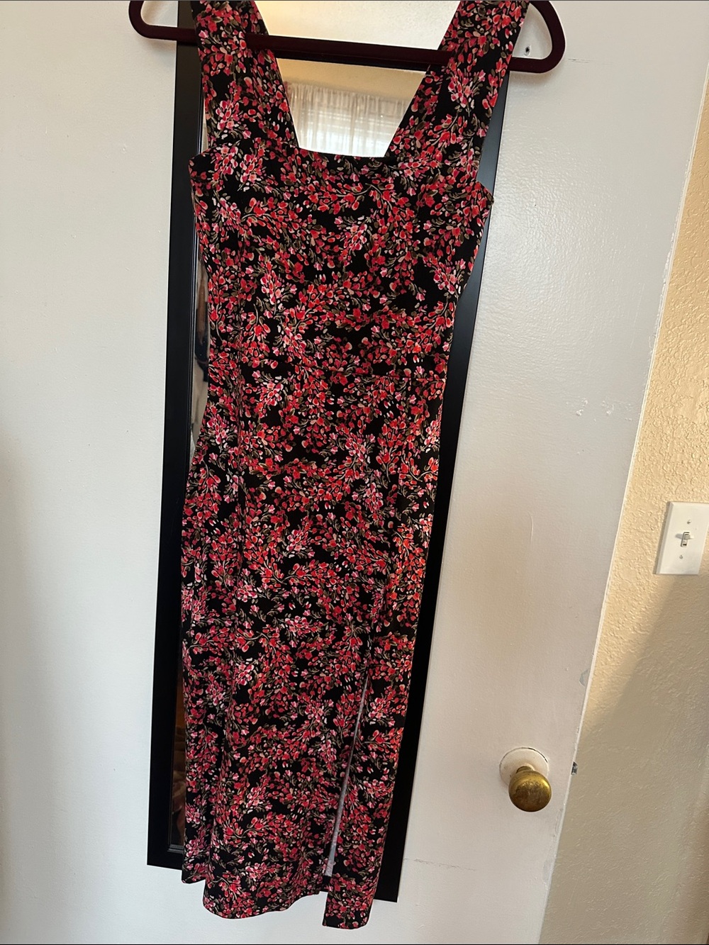 Socialite Black Midi Dress with Pink Floral Print